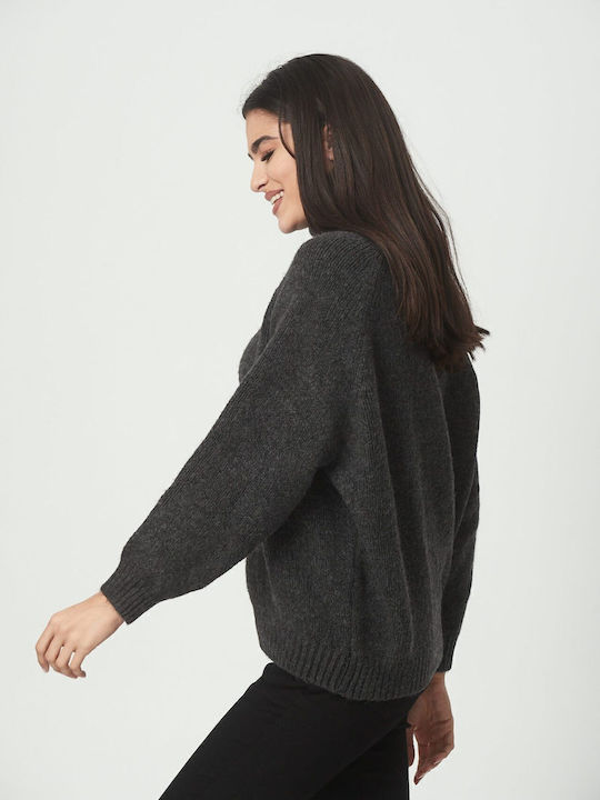 Women's Long Sleeve Sweater Woolen Turtleneck Gray