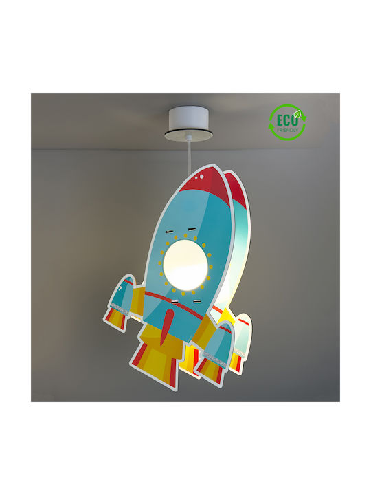 Ango Kids Wooden / Plastic Single Ceiling Light E27 Light Blue 15W 41.5cm