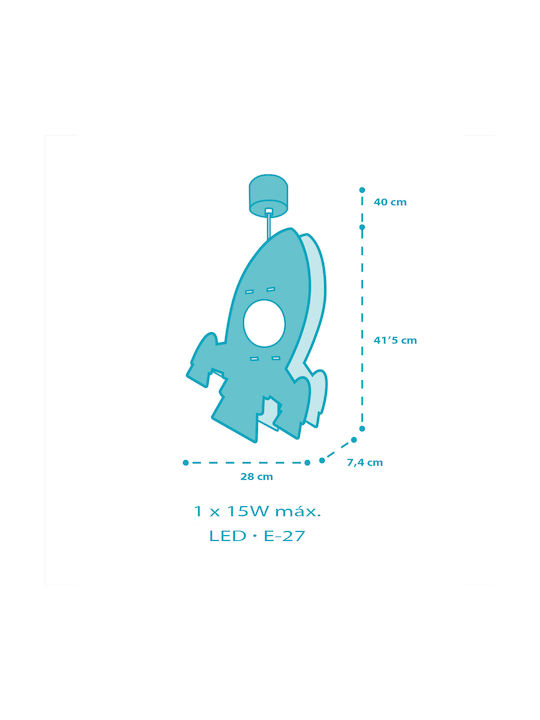 Ango Kids Wooden / Plastic Single Ceiling Light E27 Light Blue 15W 41.5cm