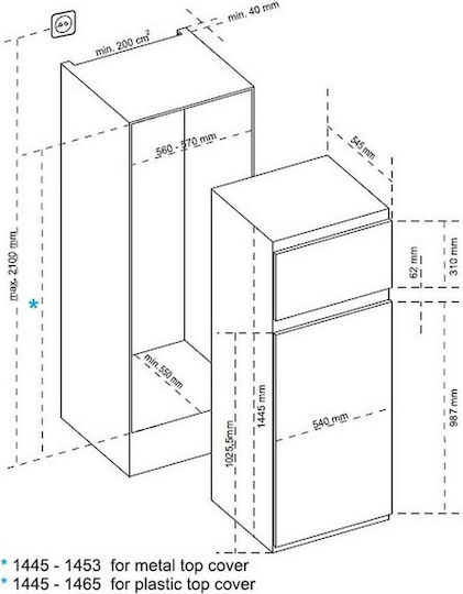 Finlux Εντοιχιζόμενο Ψυγείο Δίπορτο 210lt Υ144.5xΠ54xΒ54.5εκ. Λευκό FXNЕ 2630
