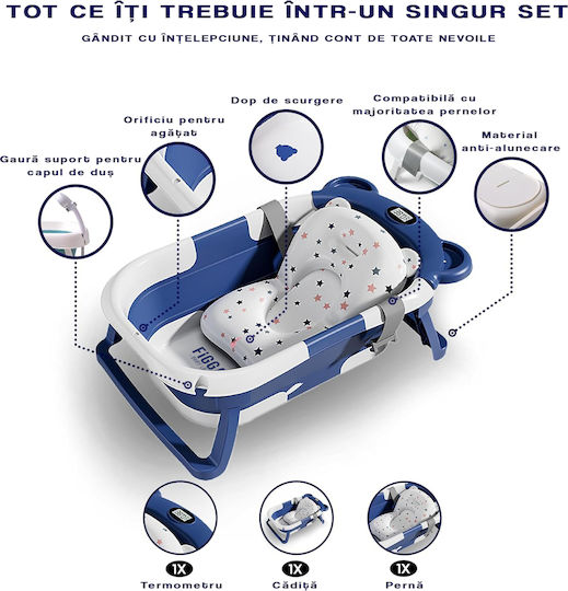 Figga Foldable Baby Bath with Thermometer Blue