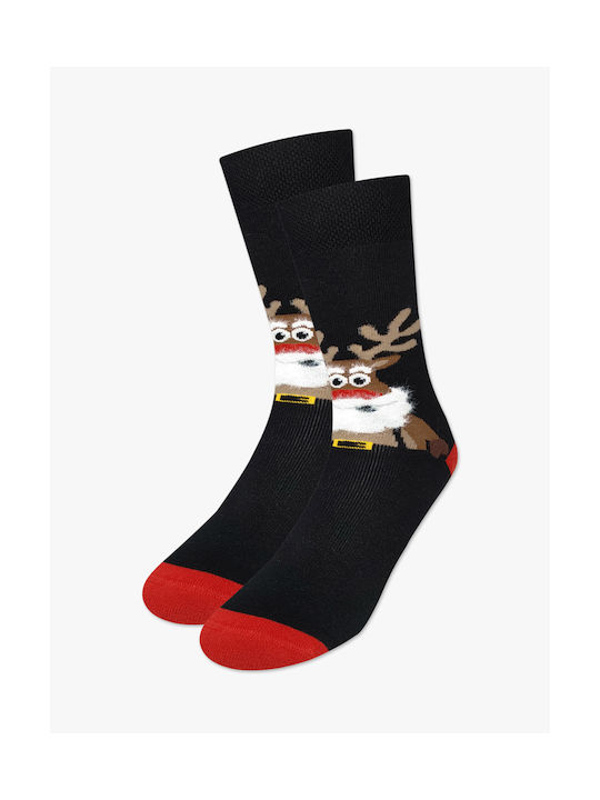 Nodo Christmas Terry Sock Designs Christmas Reindeer Black