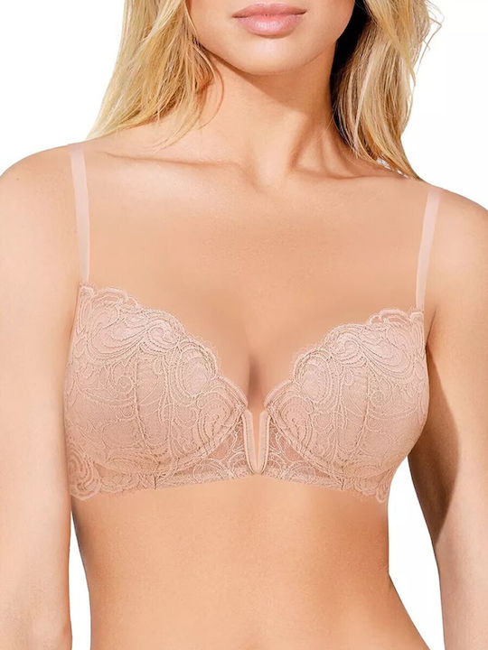 Lormar Frizzante Plunge Plunge Bra with Light Padding Underwire Beige