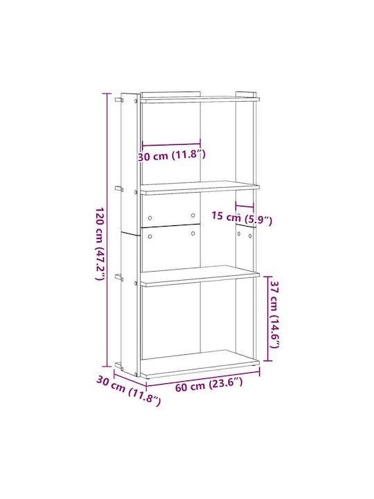 Βιβλιοθήκη Μαύρη 60x30x120εκ.