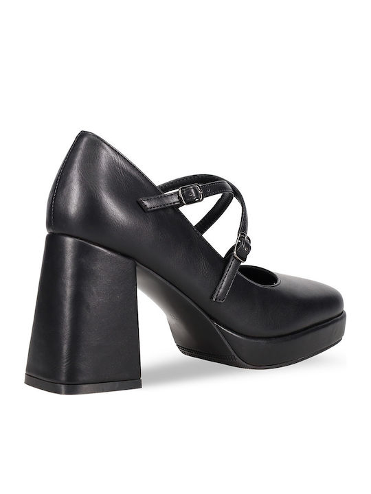 Leather Black Heels with Strap