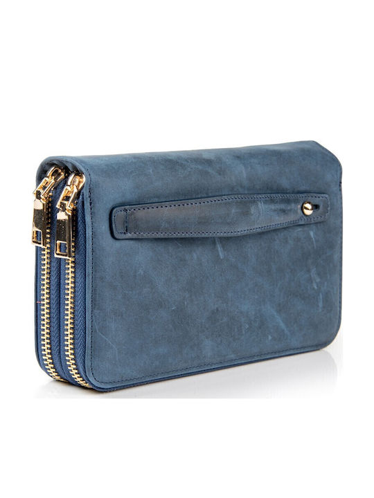 Large Leather Women's Wallet Classic Blue