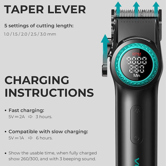 VGR Professional Rechargeable Hair Clipper Gray V-001