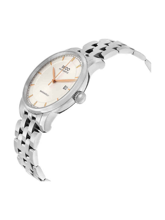 Mido Baroncelli Ii Γυναικείο Ρολόι 38mm Αυτόματο με Ασημί Μεταλλικό Μπρασελέ