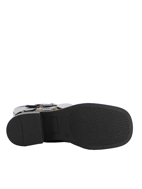 Leder Damenstiefel mit mittlerem Absatz Schwarz