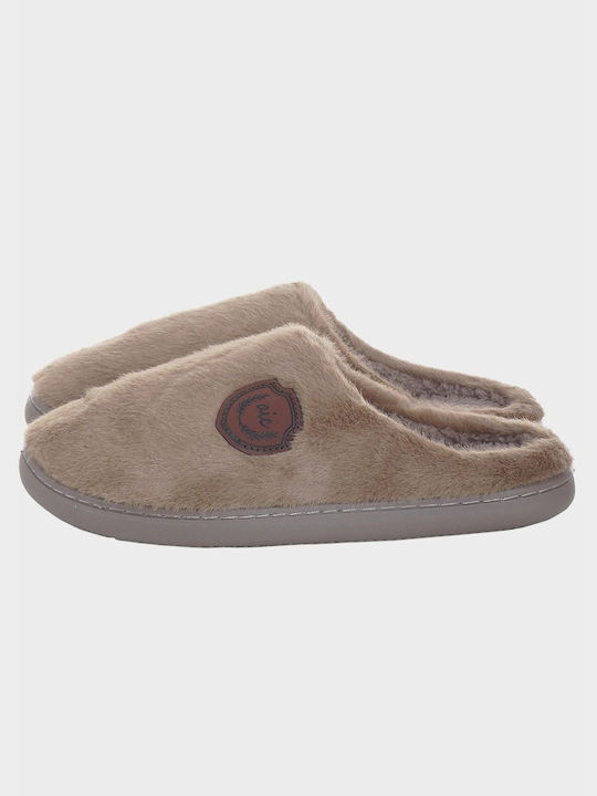 Men's Slipper Solid Color Fluffy Look Camel