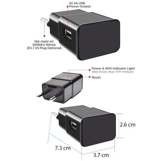 Iuni Ip1000 Spy Camera Usb Charger 16gb Wifi 4k View Audio-video P2p