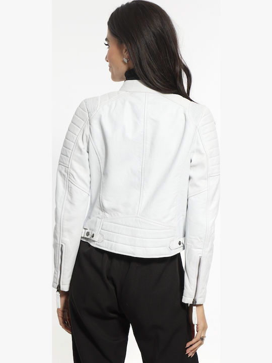 Women's Crop Lifestyle Leather Jacket for Winter White