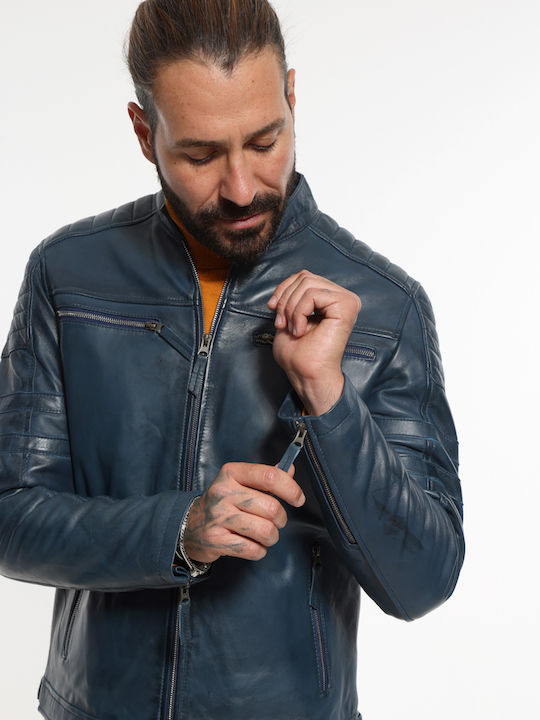Geci barbati Piele Biker Albastru