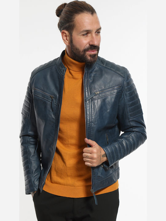 Geci barbati Piele Biker Albastru