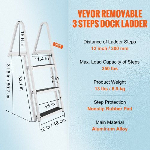 Vevor Σκάλα Πισίνας από Αλουμίνιο 61x45.5x122.5εκ. Ασημί