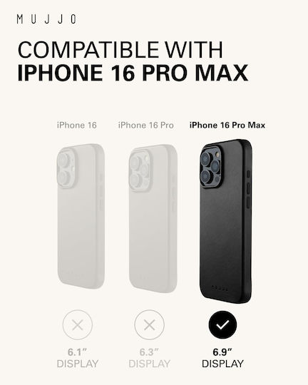 Mujjo Back Cover Δερμάτινο 1mm Μαύρο (iPhone 16 Pro Max)