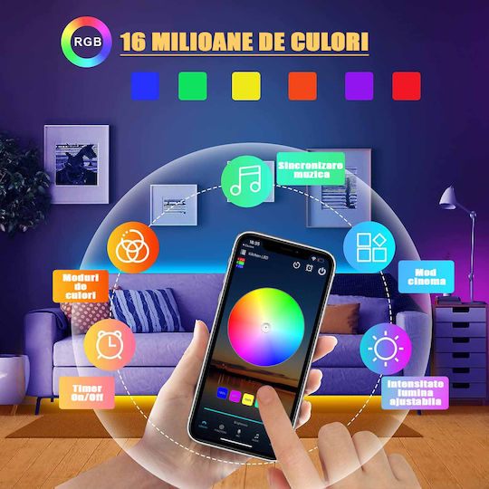 Zafit Inteligent Bandă LED RGB Lumină 5m Tip SMD5050 cu Telecomandă