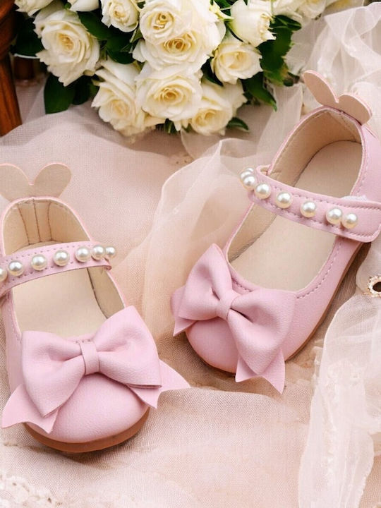 Παιδικές Μπαλαρίνες mit Bügel- und Schleifenverschluss Leder Rosa
