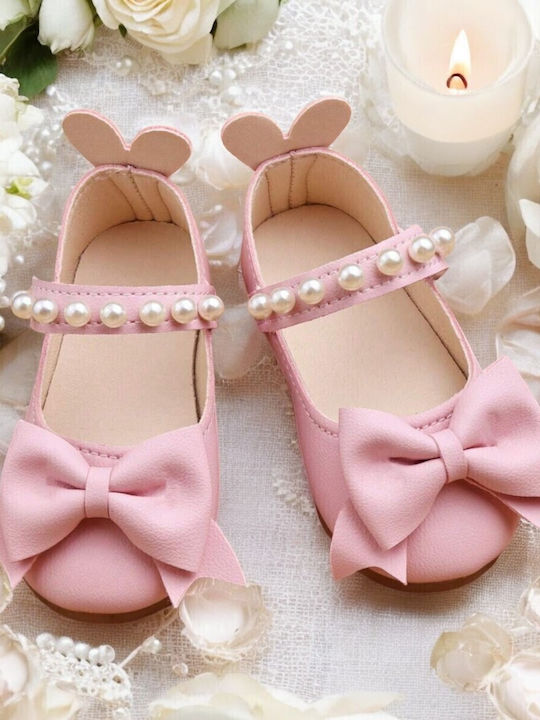 Παιδικές Μπαλαρίνες mit Bügel- und Schleifenverschluss Leder Rosa
