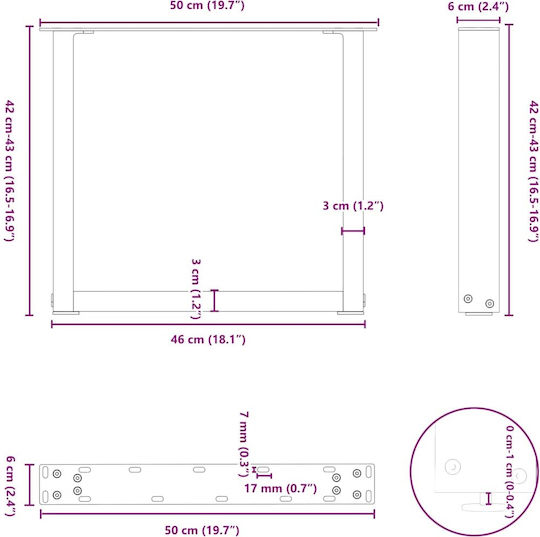 vidaXL Metallic Furniture Leg 2 Pieces Suitable for Table / Coffee Table 50x42x42cm Black
