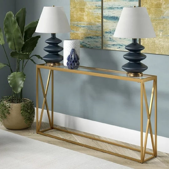 Kantoo Console Table Metal with Glass Surface Gold Shade L120xW25xH75cm