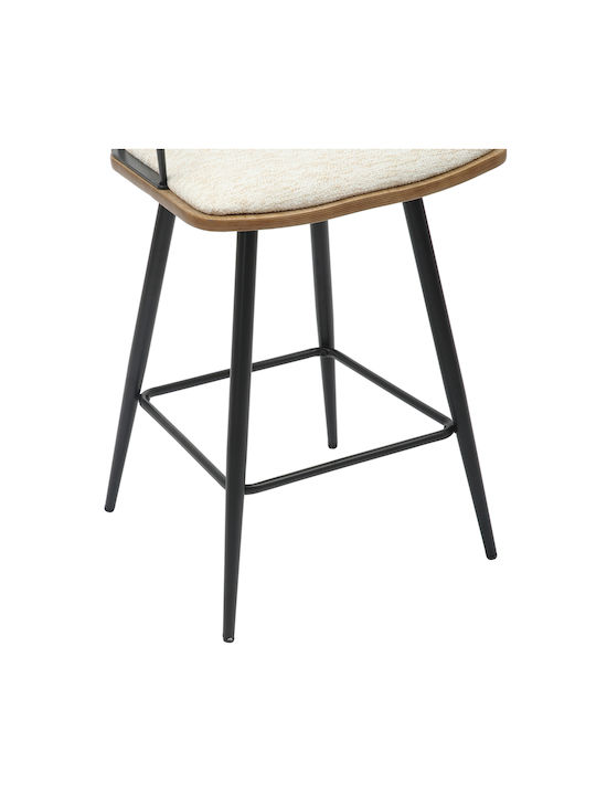 Scaune Bar cu spătar Tapițat cu Țesătură Judi Black, Ecru 48x52x92buc