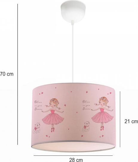 GloboStar Ballerina Einfaches Licht Kinderdeckenleuchte Deckenleuchte 8W mit Fassung E27 Rosa 28x70cm