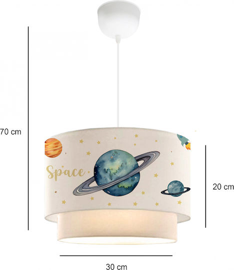 GloboStar Saturn Single-Light Kids Ceiling Pendant Light Fabric 8W E27 Socket White 30x70cm