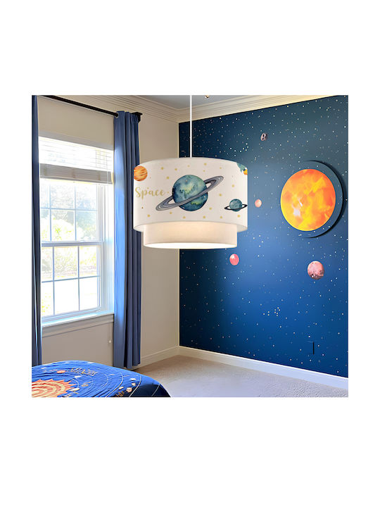 GloboStar Saturn Single-Light Kids Ceiling Pendant Light Fabric 8W E27 Socket White 30x70cm