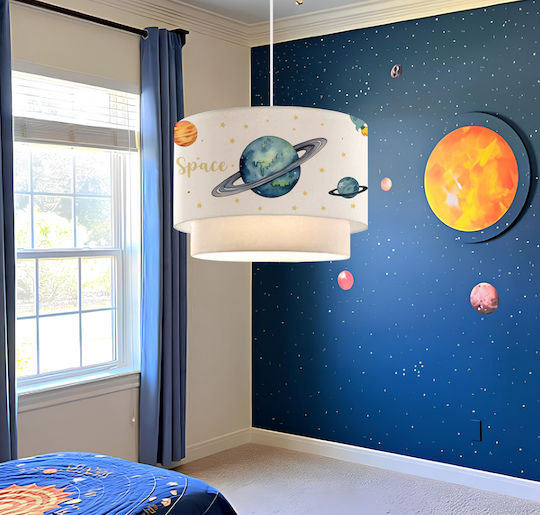 GloboStar Saturn Single-Light Kids Ceiling Pendant Light Fabric 8W E27 Socket White 30x70cm