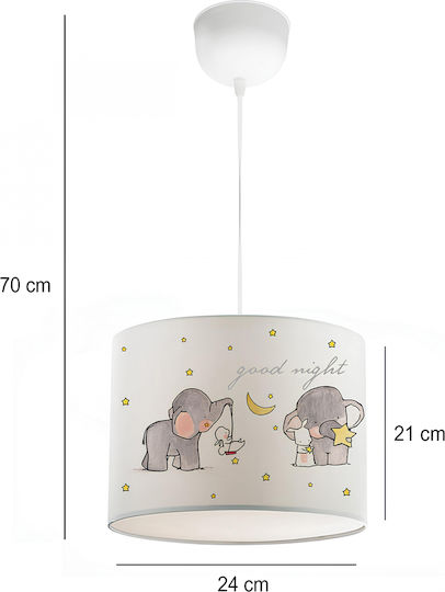 GloboStar Kids Fabric Single Ceiling Light E27 Elephant Gray 24x70cm