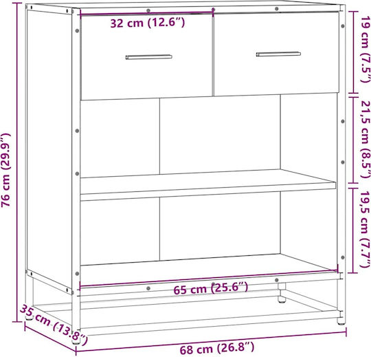 Sideboard made of Wood & Metal with Drawers Black Velvet-Black Metal 68x35x76cm