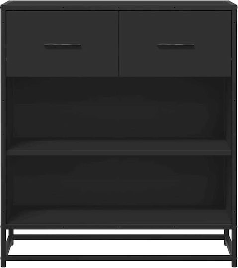 Sideboard made of Wood & Metal with Drawers Black Velvet-Black Metal 68x35x76cm