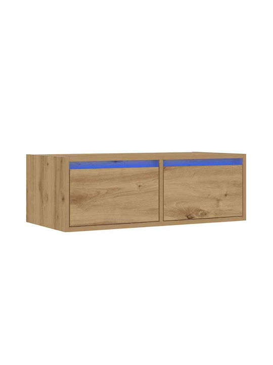 TV Stand Wooden with LED Lighting Artisan Oak L75xW35.5xH25cm