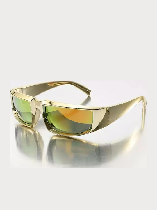Unisex Sunglasses with Gold Frame and Gold Mirror Lens G-17-2
