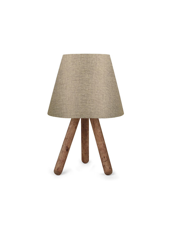 GloboStar Wood Table Lamp for Socket E27 with Beige Shade and Brown Base