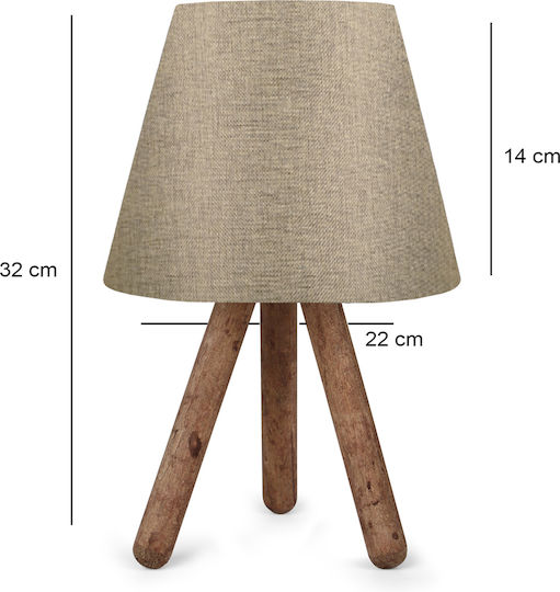 GloboStar Cap Wood Table Lamp for Socket E27 with Beige Shade and Brown Base