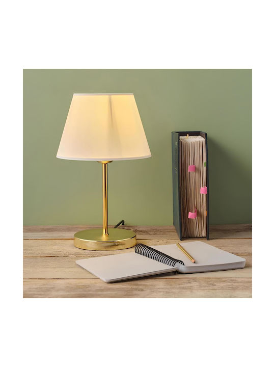 GloboStar Glossy Metal Table Lamp for Socket E27 with White Shade and Gold Base