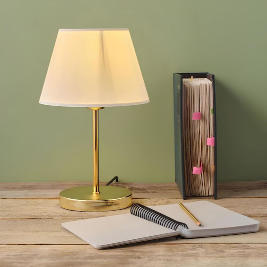 GloboStar Glossy Metal Table Lamp for Socket E27 with White Shade and Gold Base