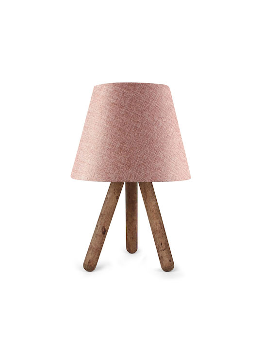 GloboStar Wood Table Lamp for Socket E27 with Pink Shade and Brown Base