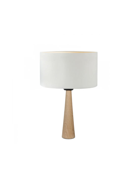 GloboStar Wood Table Lamp for Socket E27 with Beige Shade and Brown Base