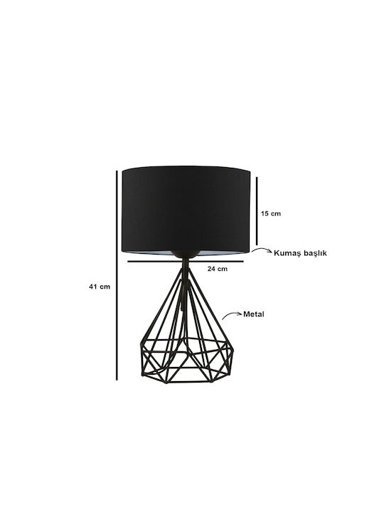 GloboStar Diamond Metal Table Lamp for Socket E27 with Black Shade and Base