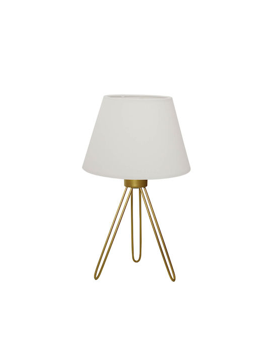 GloboStar Metal Table Lamp for Socket E27 with White Shade and Gold Base