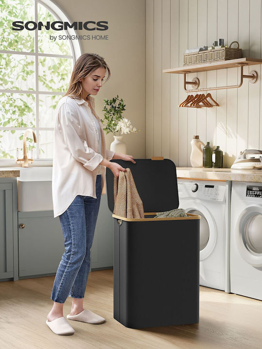 Songmics Καλάθι Απλύτων Υφασμάτινο 130lt με Καπάκι 52x38.5x70.5cm Μαύρο