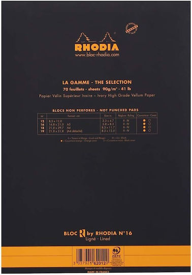 Rhodia Σημειωματάριο A5 70 Φύλλων Ριγέ Μαύρο