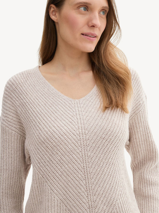 Women's Sweater Cotton with V Neckline Beige