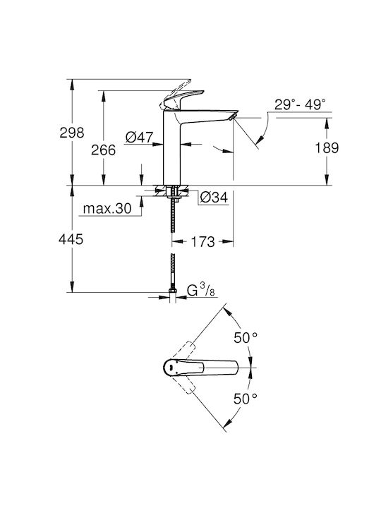 Grohe Αναμεικτική Μπαταρία Νιπτήρα Μαύρη