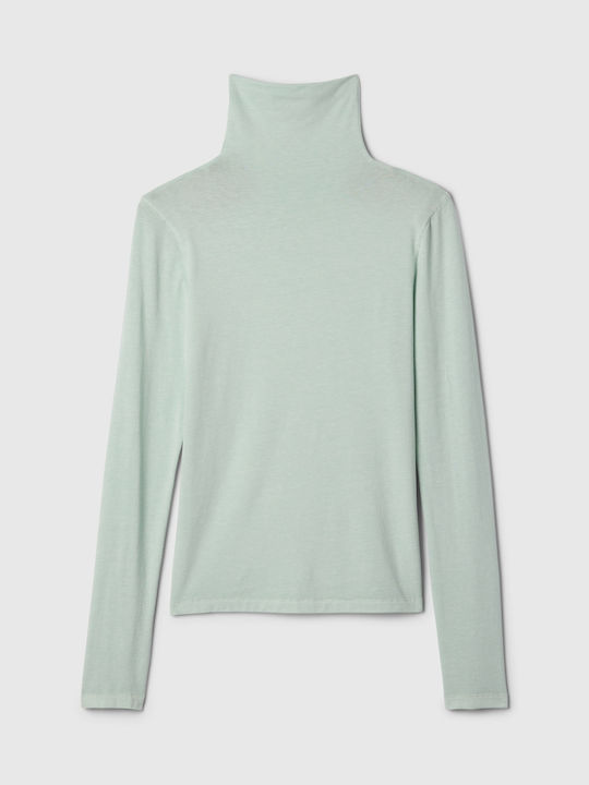 Women's Sweater Cotton Turtleneck Frothy Aqua Blue