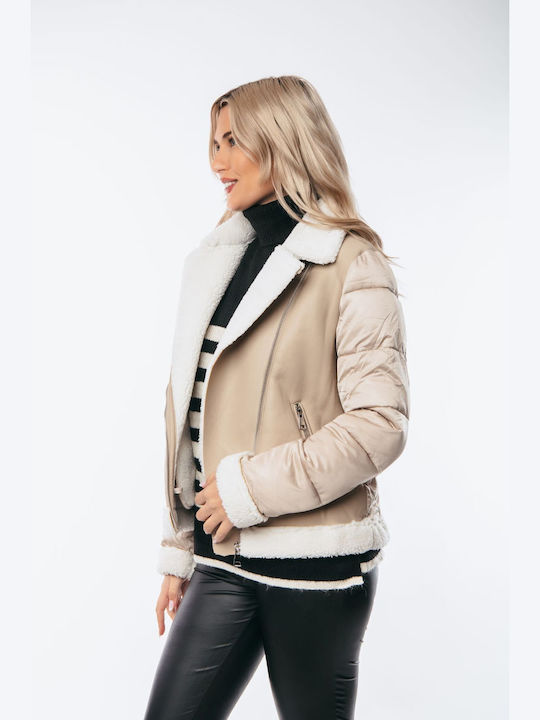 Къс Дамско Джинсово Яке Beige