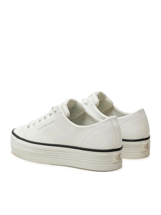 Adidași Flatform Albi Cu Talpă Joasă Din Piele Pentru Femei Bold Vulc